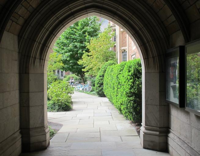 View through an archway on Yale's campus