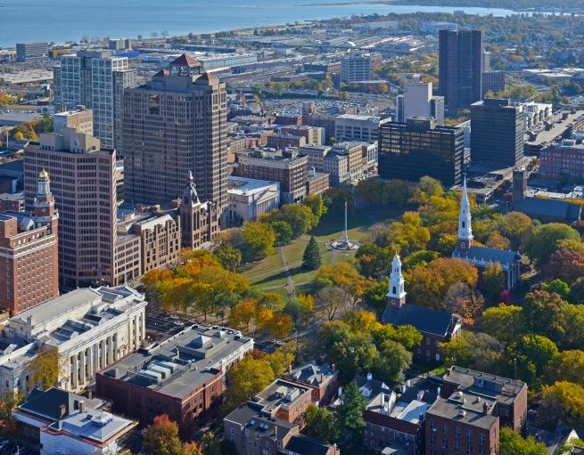 Aerial of the New Haven Green