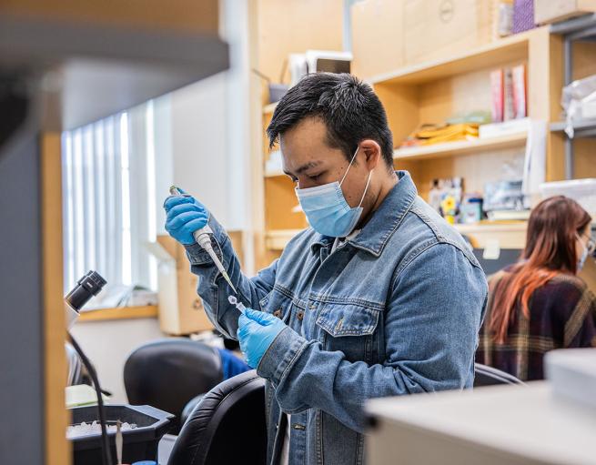 Researchers at work in a neuroscience laboratory