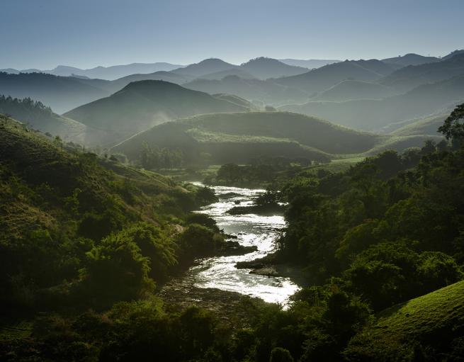 Aerial view of a river and mountains