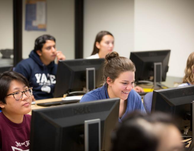 Yale School of Public Health students in a computer lab