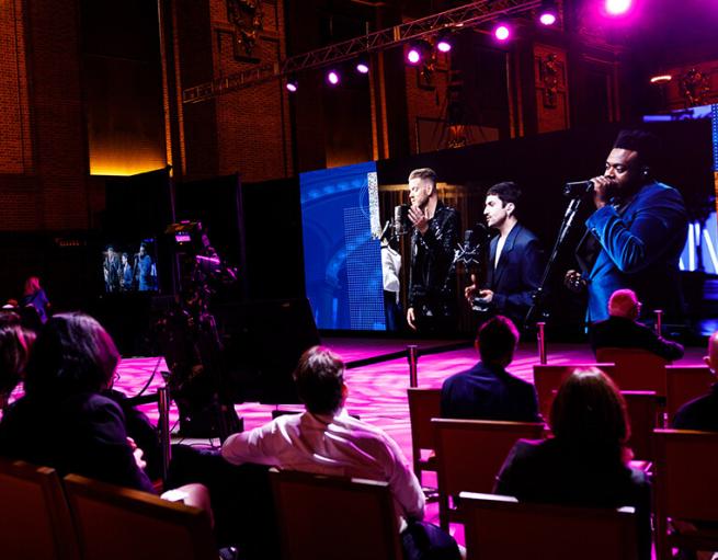 A cappella pop group Pentatonix performs virtually for the campaign launch