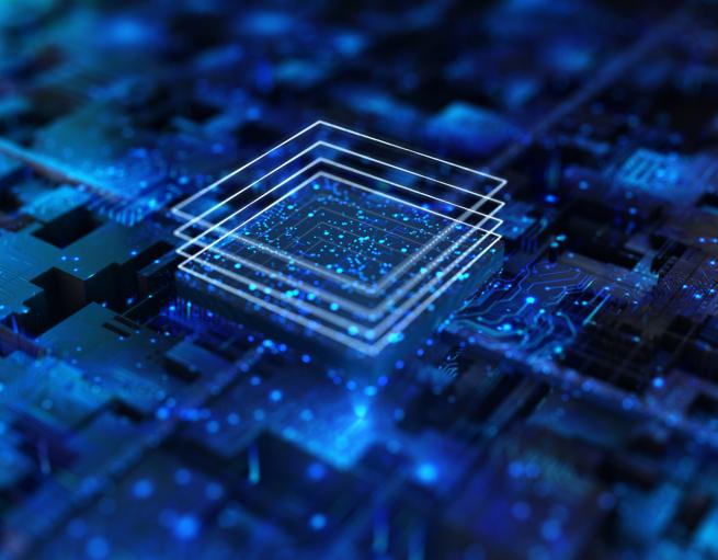 Illuminated rendering of a computer processor chip