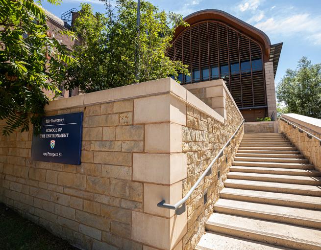Stairs leading up to Yale's School of the Environment