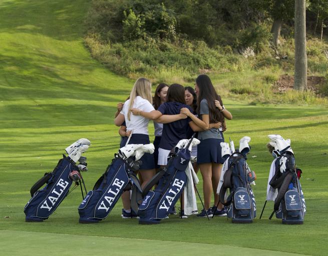 Members of the Yale women's golf team at the course