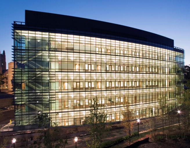 Malone Engineering Center at night