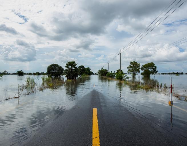 A flooded roadway