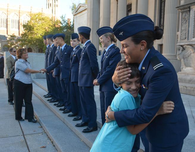 Air Force ROTC cadets assembled in Yale's Beinecke Plaza