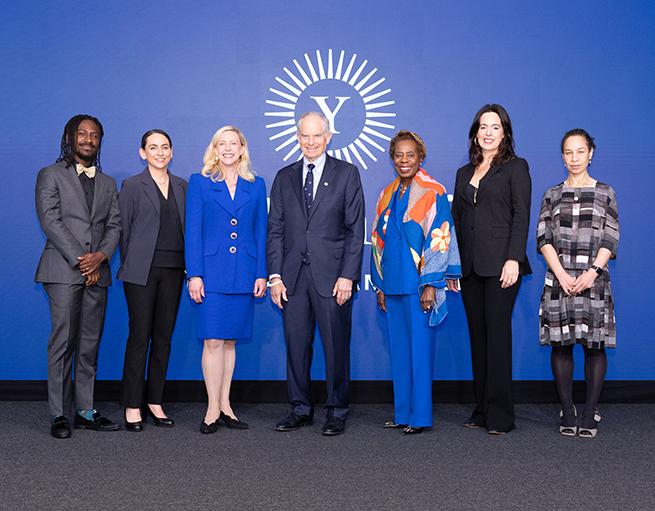 AZA Allsop, Marla Geha, Maurie McInnis ’96 PhD, Joshua Bekenstein ’80, Felicia Norwood ’89 JD, Alexandra Vazquez, and Louise Bernard ’05 PhD