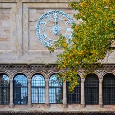 Detail of arched windows and clock
