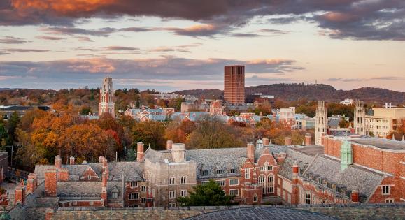 Aerial of Yale University's campus in the fall