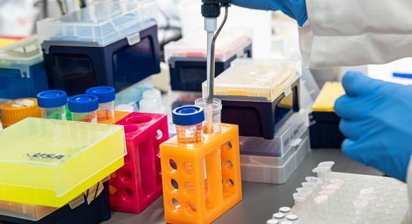 Researcher working in a laboratory in the Yale Science Building
