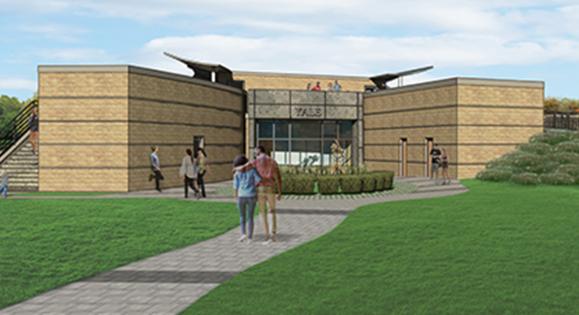 An architect's rendering of the exterior of the Carol Roberts Field House.