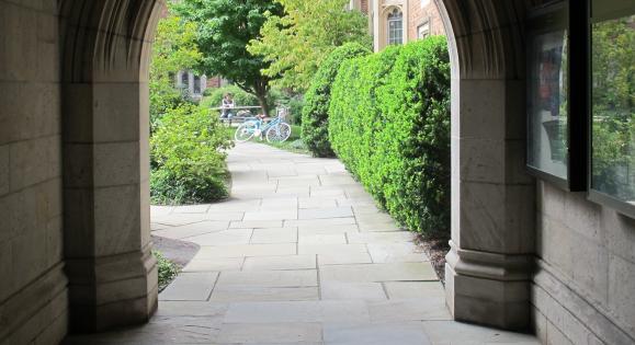 View through an archway on Yale's campus