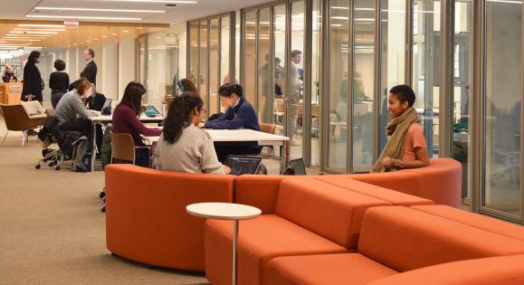 Students studying in the Poorvu Center for Teaching and Learning