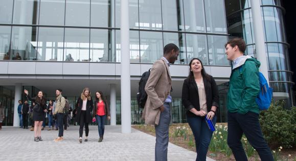 School of Management students outside of Evans Hall