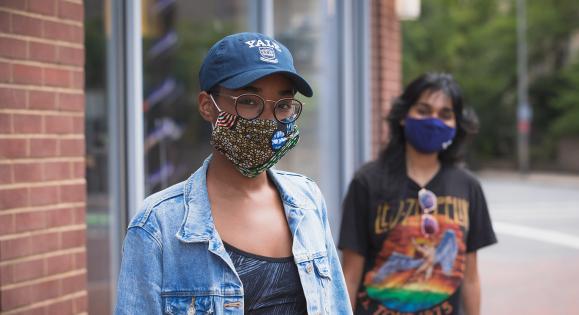 two students wearing masks