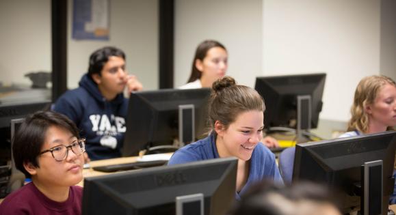 Yale School of Public Health students in a computer lab
