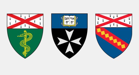 The shields for the School of Medicine, School of Nursing, and School of Public Health