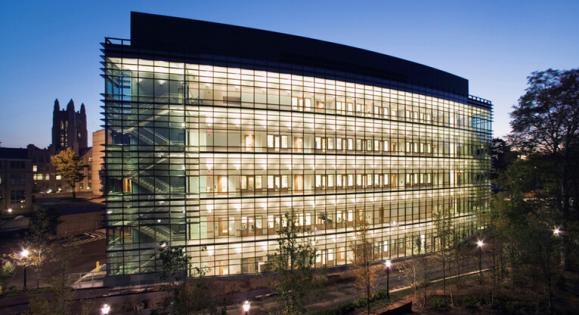 Malone Engineering Center at night