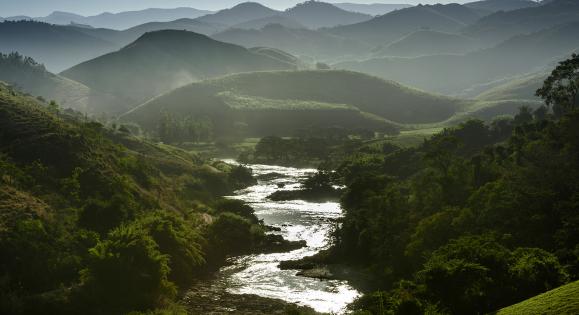 A river running through mountains