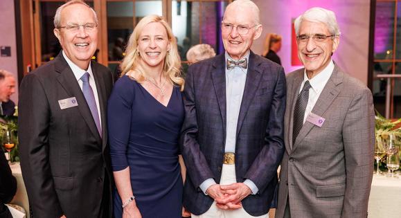 Edward P. Bass '67, '72 Arch with President Emeritus Richard Levin, President Maurie McInnis, and President Emeritus Peter Salovey