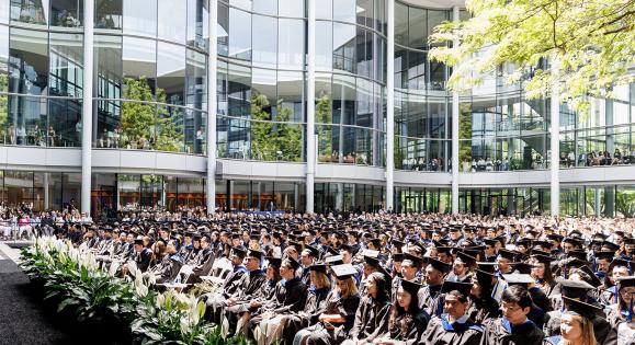 SOM students gathered in the Shen Courtyard for commencement