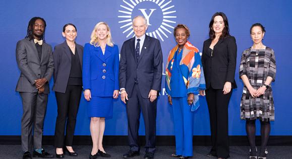 AZA Allsop, Marla Geha, Maurie McInnis ’96 PhD, Joshua Bekenstein ’80, Felicia Norwood ’89 JD, Alexandra Vazquez, and Louise Bernard ’05 PhD