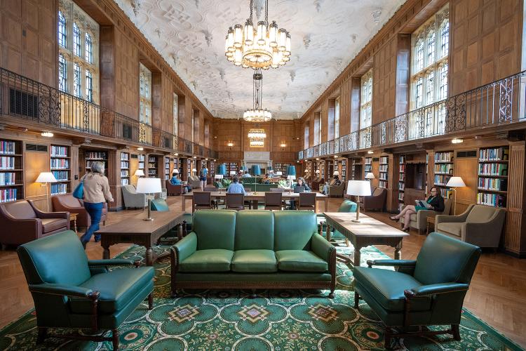 A long view of the Linonia and Brothers Reading Room following the restoration.