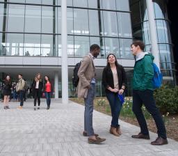 School of Management students outside of Evans Hall