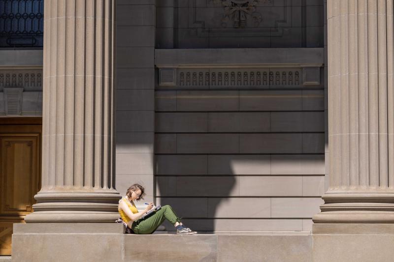 Student studying outside